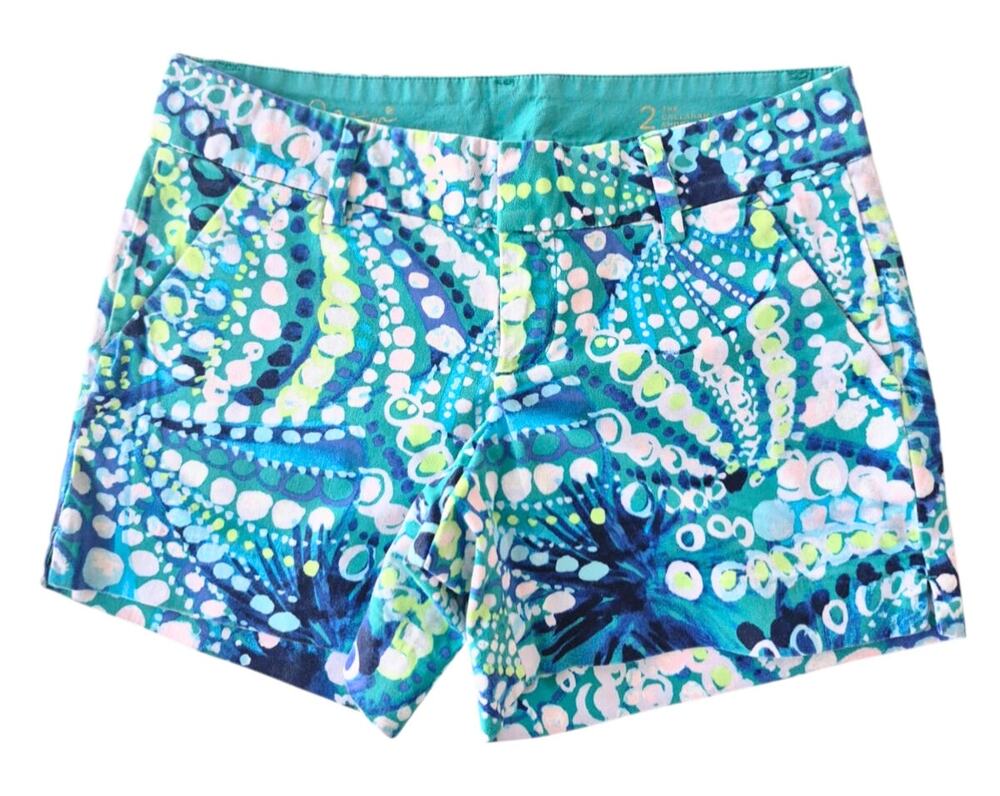 Lily Pulitzer Shorts Callahan Womens 2 Blue Colorful Cotton The Callahan Y2K